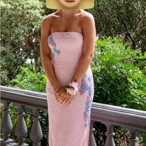 Elegant Strapless Pink Dress with Butterfly Details